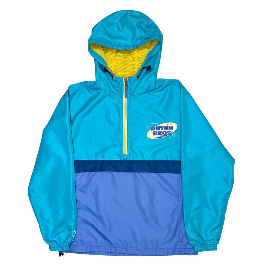 Dutch Bros Retro Windbreaker Womens Size S Hooded Pullover Jacket